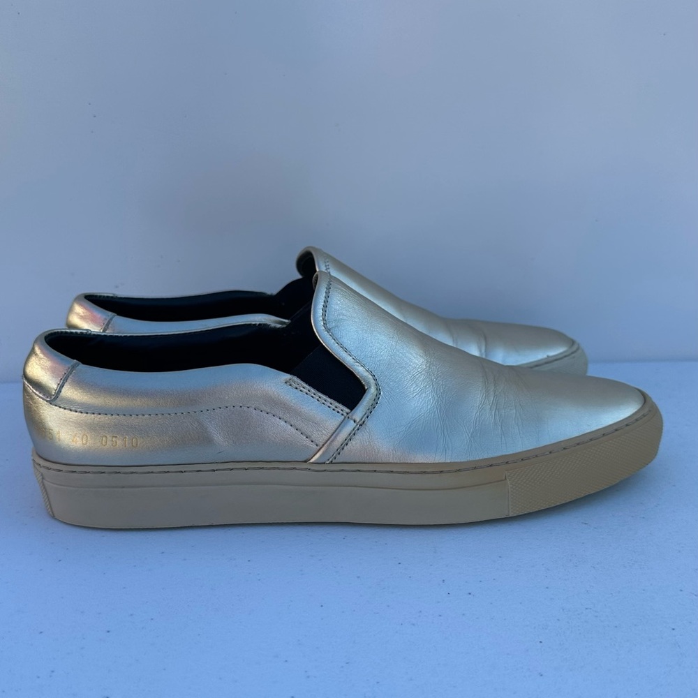 Woman By Common Projects Slip-On Sneaker Leather Metallic Gold Size 40.